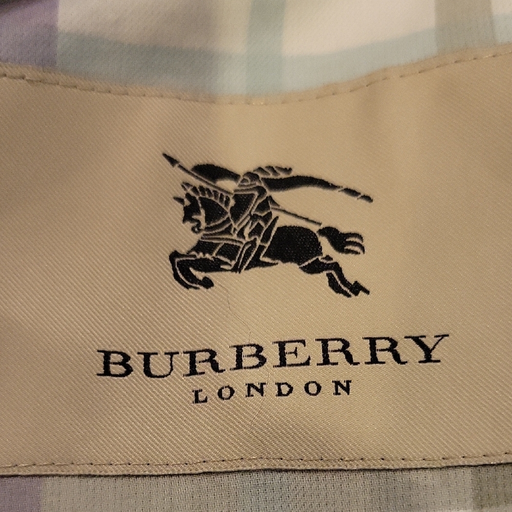 Burberry Light Blue Trench Coat with Plaid Accents - Picture 2 of 10